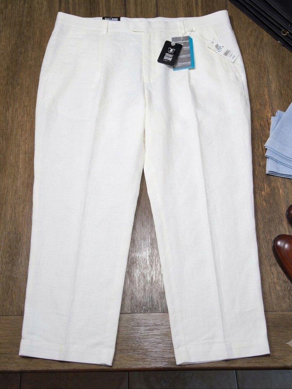 Stacy Adams Men's Linen Stretch Dress Pants White Wrinkle Resistant Size 46